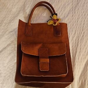Stiff Brown Leather Tote Bag Made In Mexico